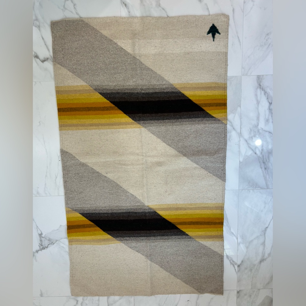 Striped Geometric Wool Rug - Neutral Tones with Mustard Accents